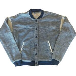 Vtg Guess Blue Snap Up Front Varsity Jacket Women’s Size Small Cotton Pockets